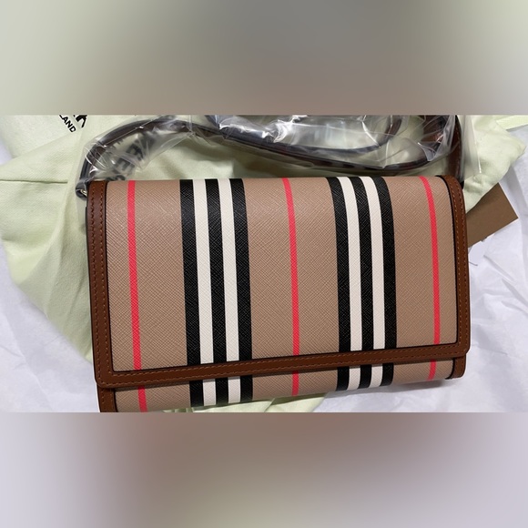 New Burberry Icon Strips leather crossbody messenger bag